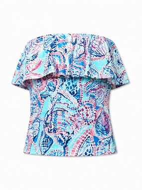 Lilly Pulitzer Shell Me About It Sea Shell Print Wiley Tube Top Teal XS